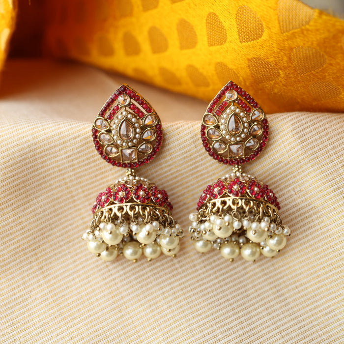 Trendy red stone jumka earring TJ106