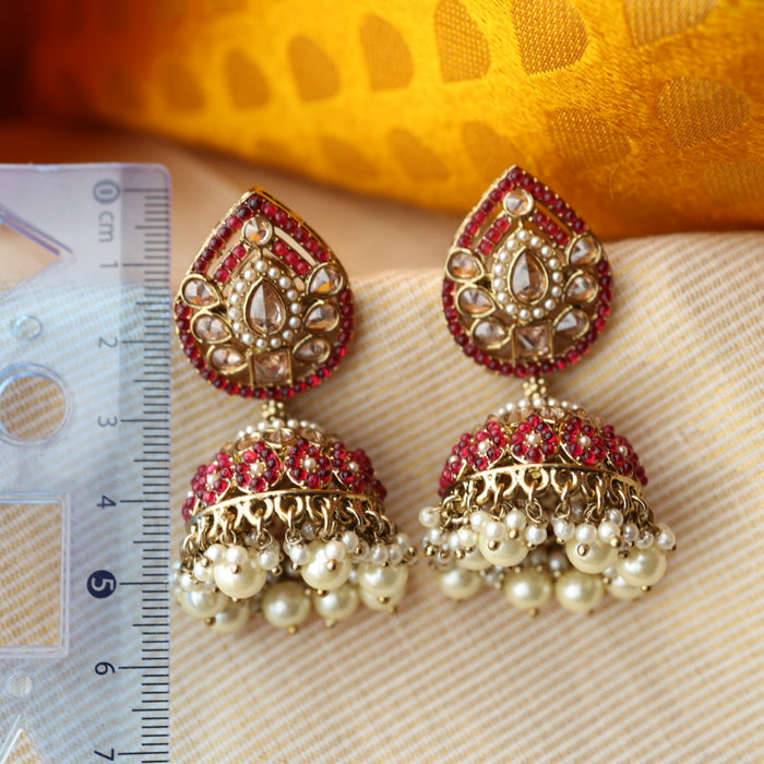 Trendy red stone jumka earring TJ106