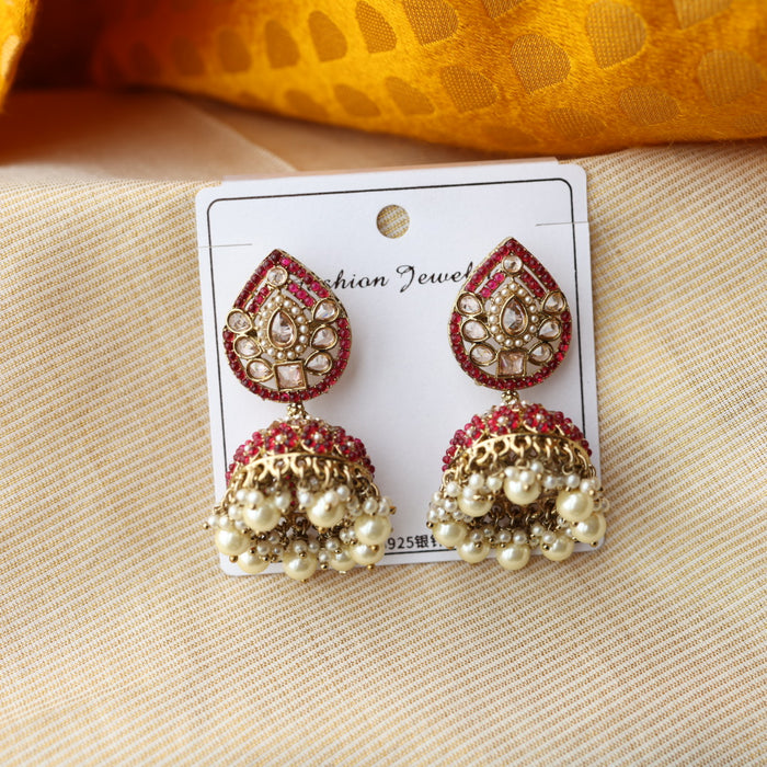 Trendy red stone jumka earring TJ106