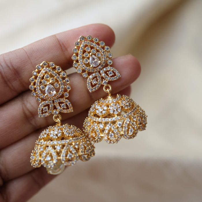 Heritage white stone jumka earrings  HJ03245