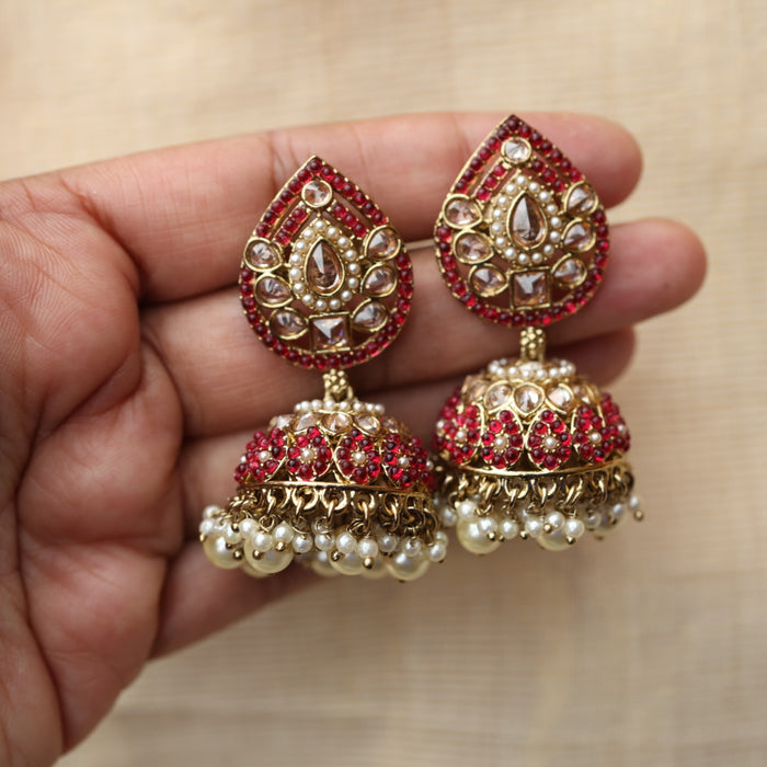 Trendy red stone jumka earring TJ106