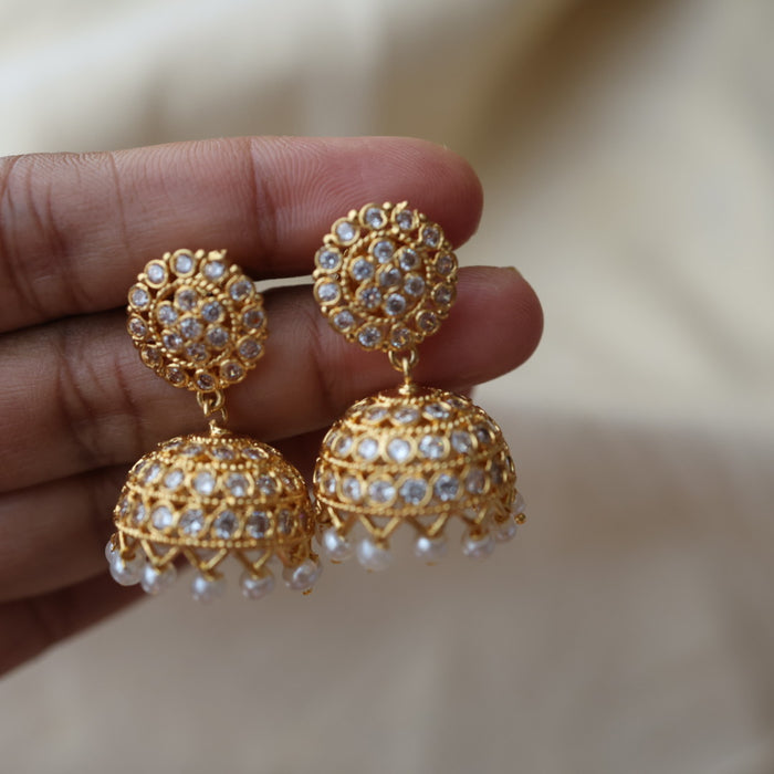 Heritage white stone jumka earrings  HJ0987