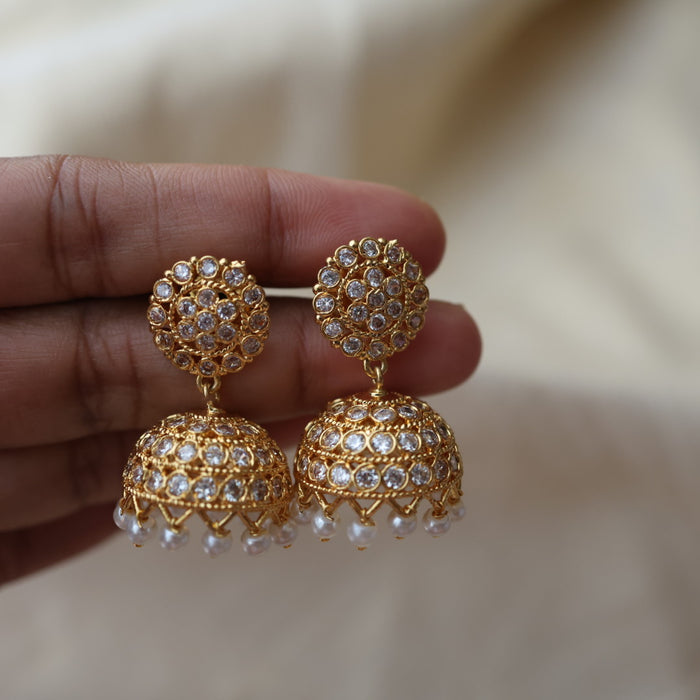 Heritage white stone jumka earrings  HJ0987