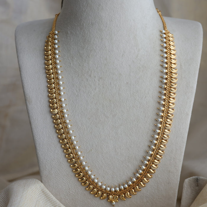 Heritage gold plated pearl stone mango long necklace HL7688