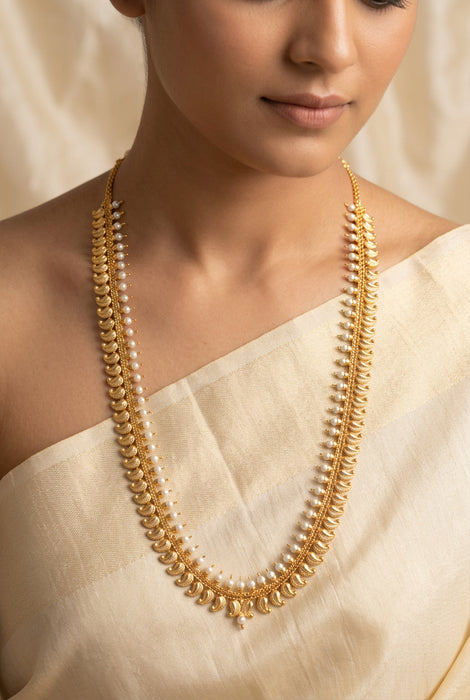 Heritage gold plated pearl stone mango long necklace HL7688