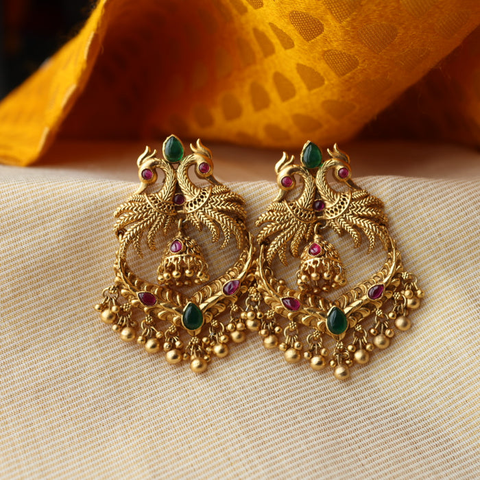 Antique temple design ruby green stone drop earrings AD678