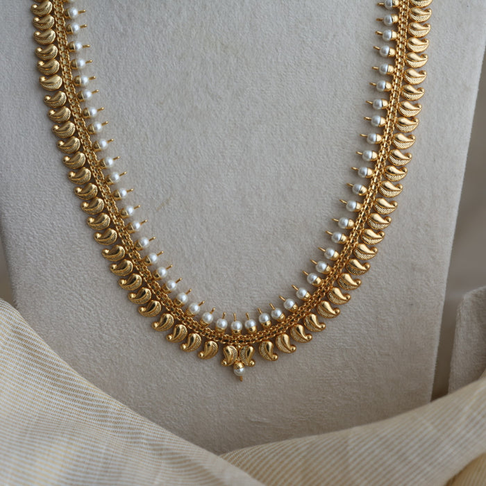 Heritage gold plated pearl stone mango long necklace HL7688