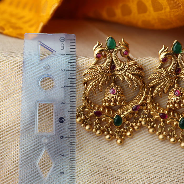 Antique temple design ruby green stone drop earrings AD678