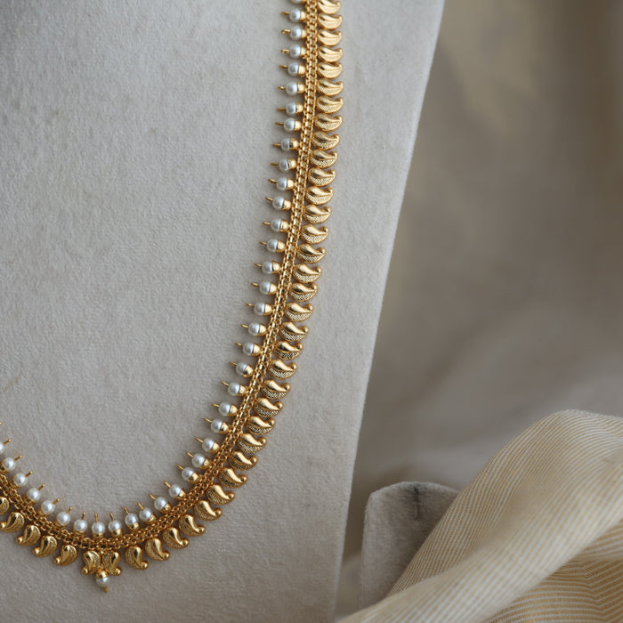 Heritage gold plated pearl stone mango long necklace HL7688
