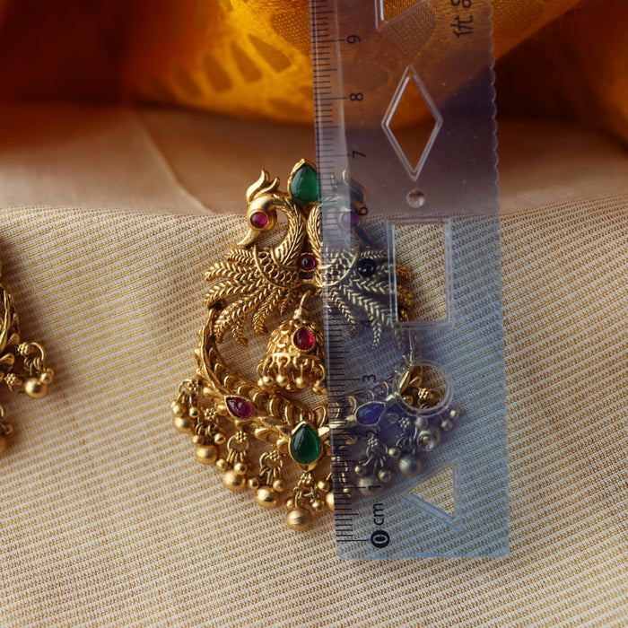 Antique temple design ruby green stone drop earrings AD678