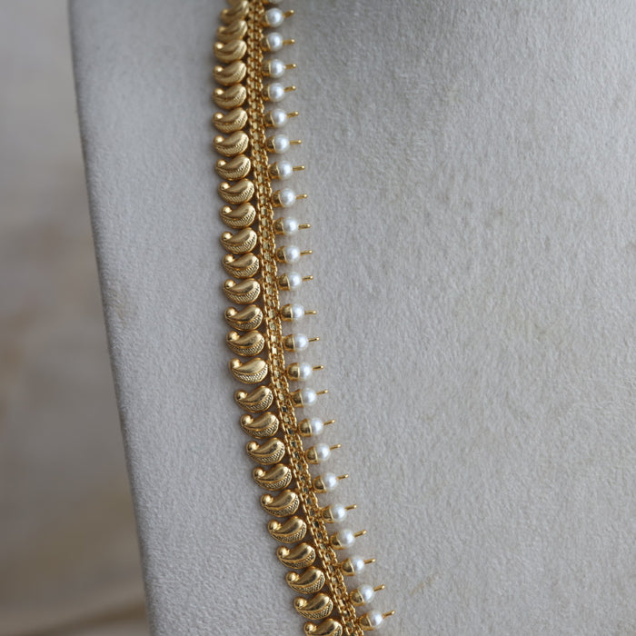 Heritage gold plated pearl stone mango long necklace HL7688