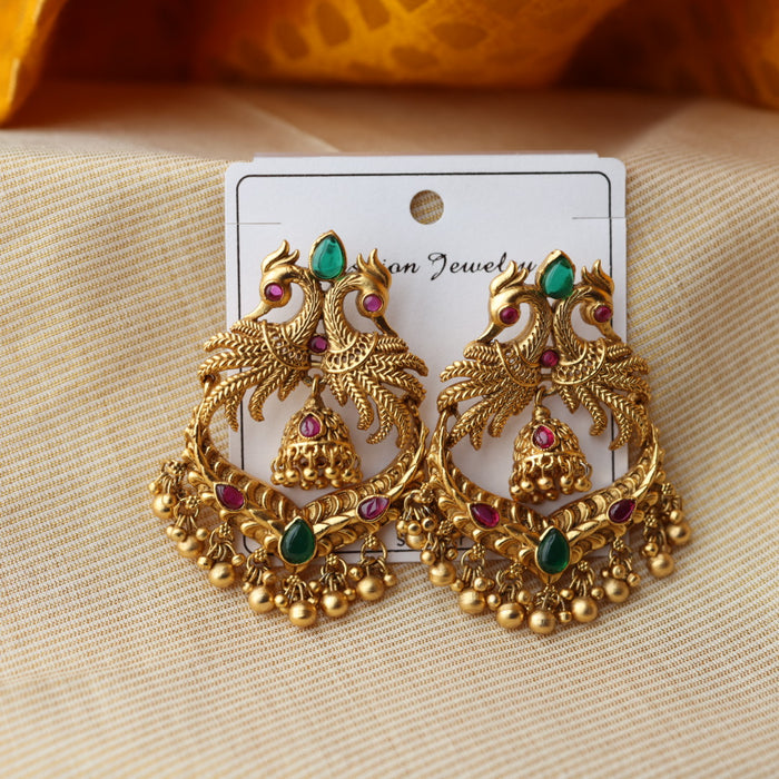Antique temple design ruby green stone drop earrings AD678