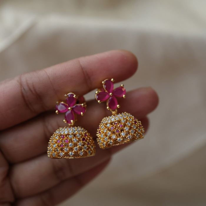 Heritage gold plated ruby white stone small jumka earrings HJ209