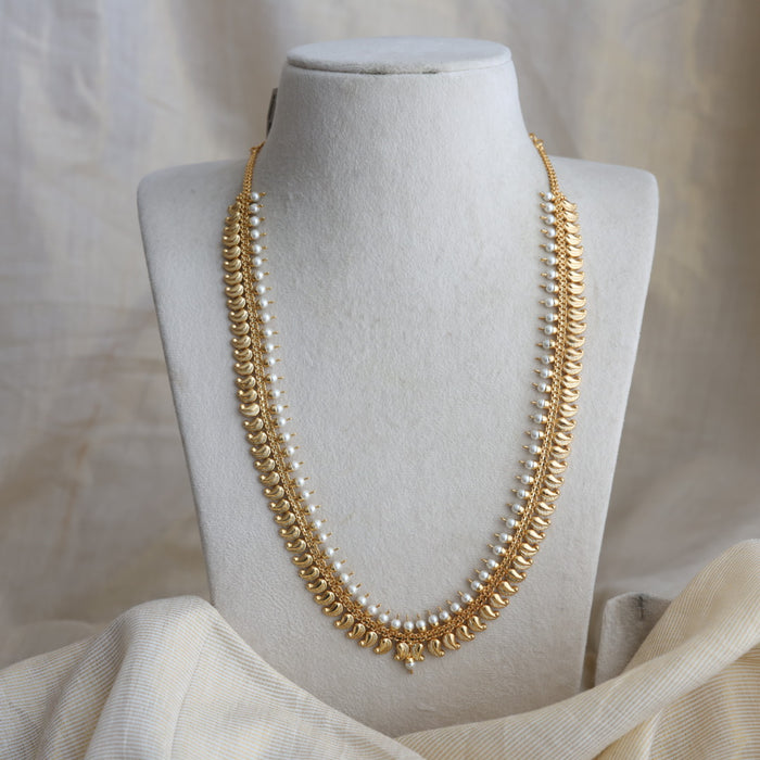 Heritage gold plated pearl stone mango long necklace HL7688