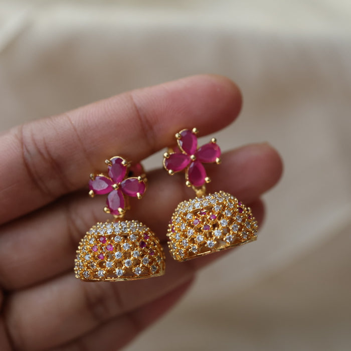 Heritage gold plated ruby white stone small jumka earrings HJ209