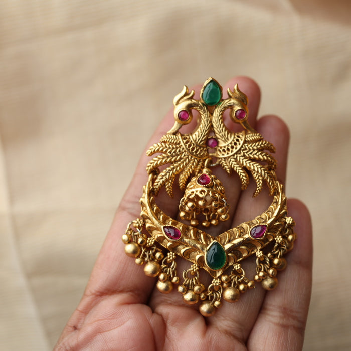 Antique temple design ruby green stone drop earrings AD678