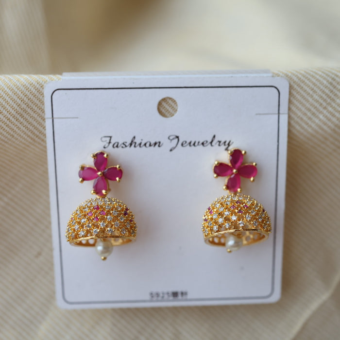 Heritage gold plated ruby white stone small jumka earrings HJ209