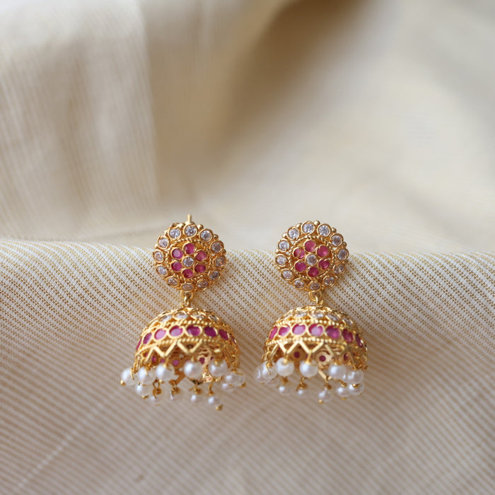 Heritage ruby white stone jumka earrings HJ0202