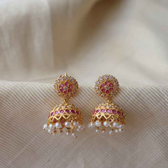 Heritage ruby white stone jumka earrings HJ0202