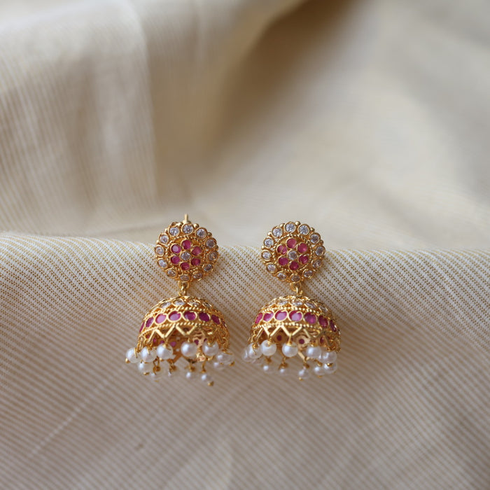 Heritage ruby white stone jumka earrings HJ0202