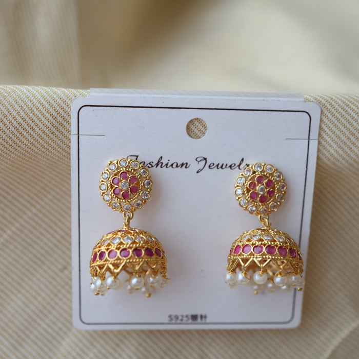 Heritage ruby white stone jumka earrings HJ0202