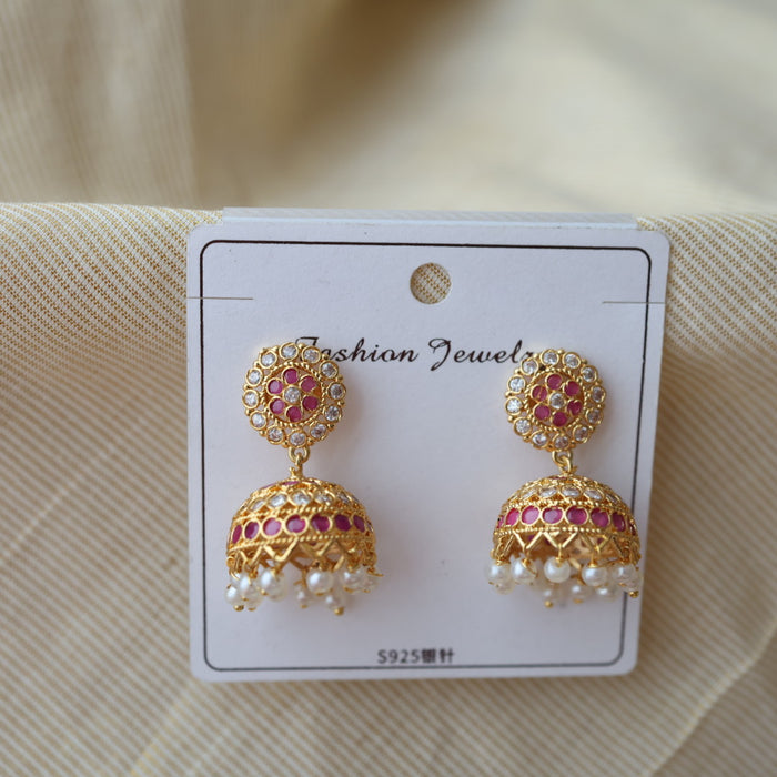 Heritage ruby white stone jumka earrings HJ0202