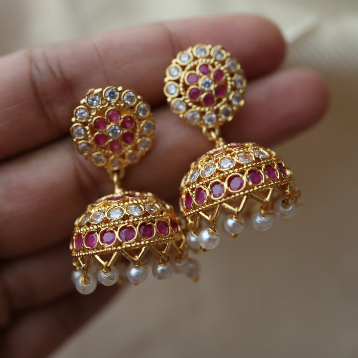 Heritage ruby white stone jumka earrings HJ0202