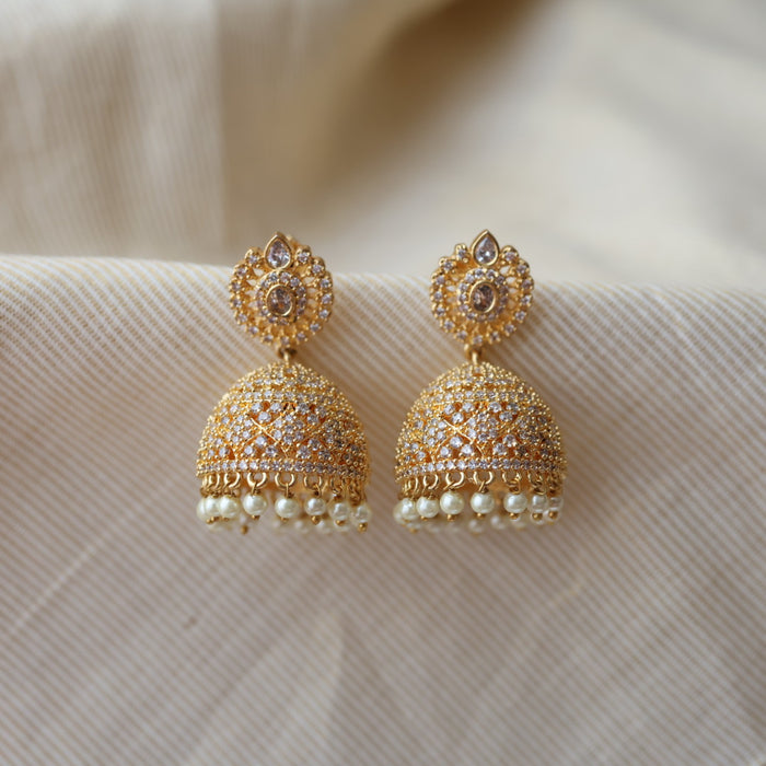 Heritage white stone pearls jumka earrings  HJ0047