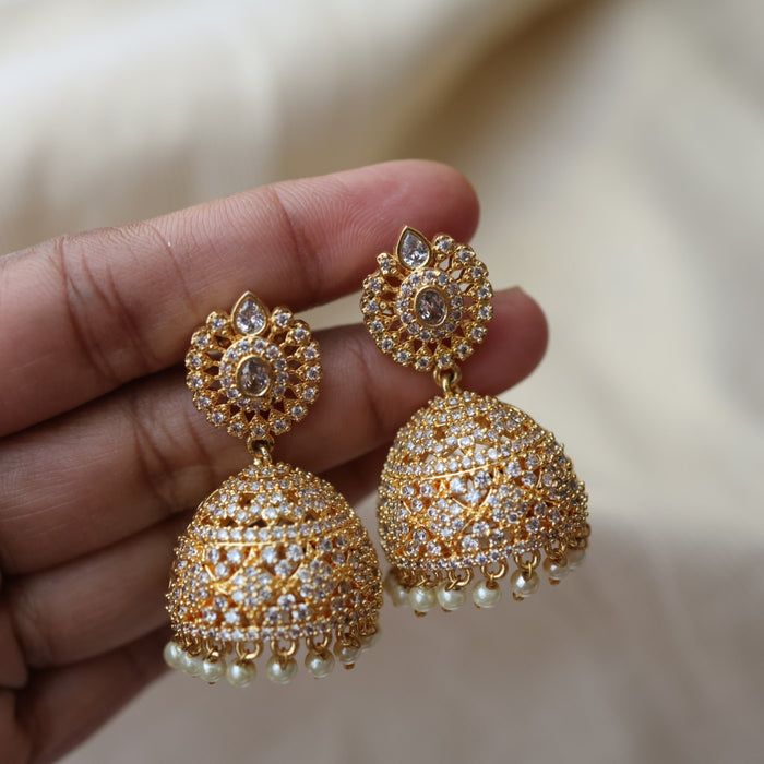 Heritage white stone pearls jumka earrings  HJ0047