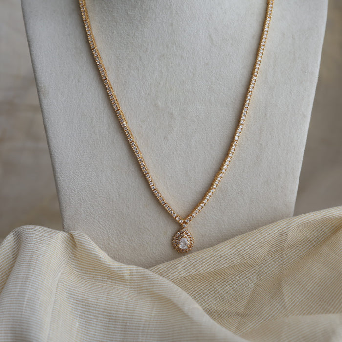 Heritage gold plated white stone long necklace with earrings H2221