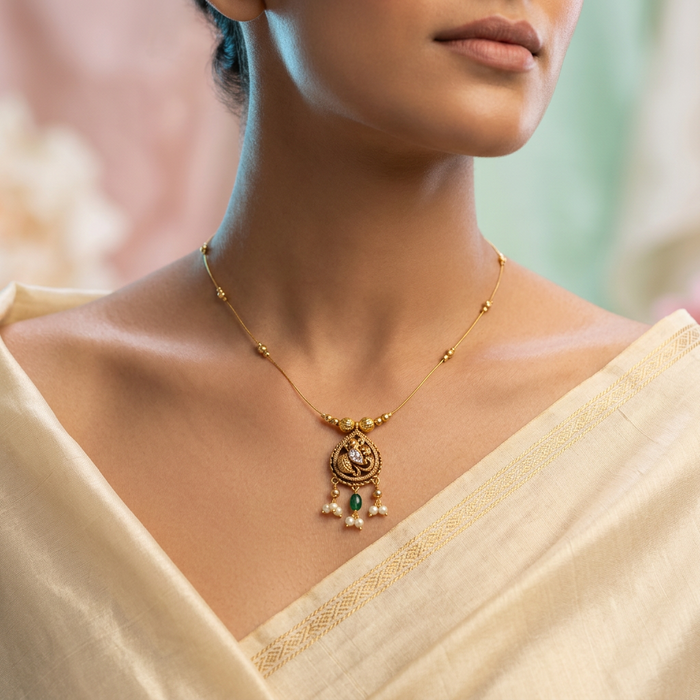 Antique peacock design invisible necklace IN105