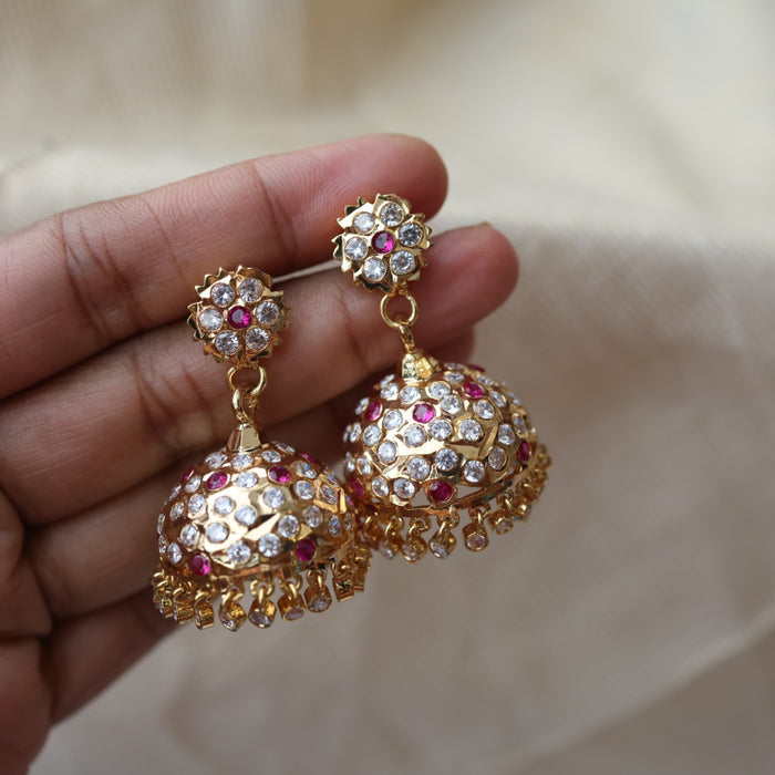 Heritage ruby white stone jumka earrings HJ946
