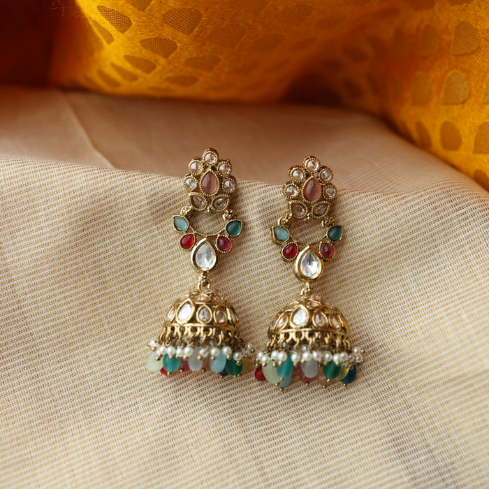 Trendy multi stone jumka earring TJ899
