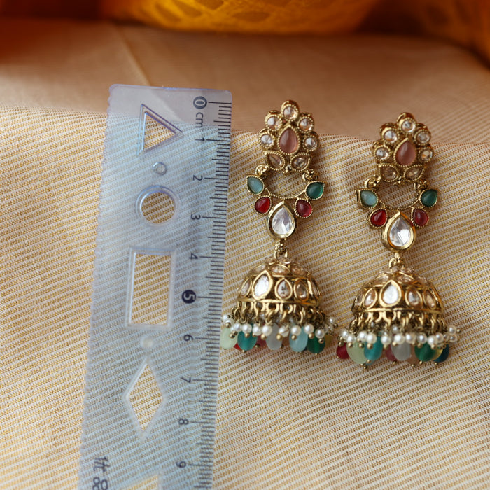 Trendy multi stone jumka earring TJ899
