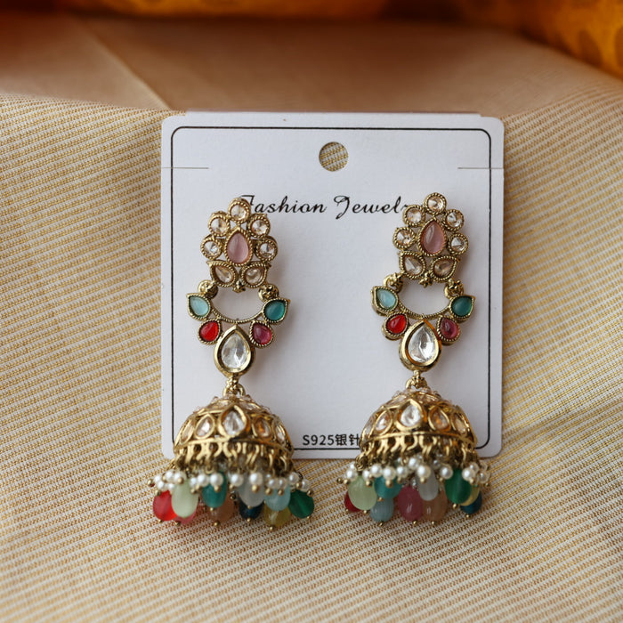 Trendy multi stone jumka earring TJ899