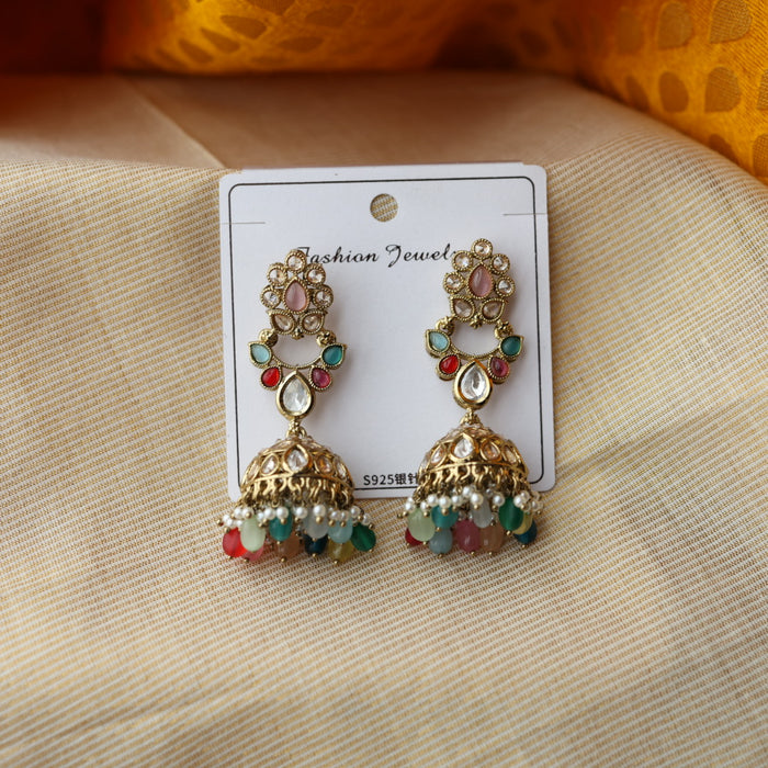 Trendy multi stone jumka earring TJ899
