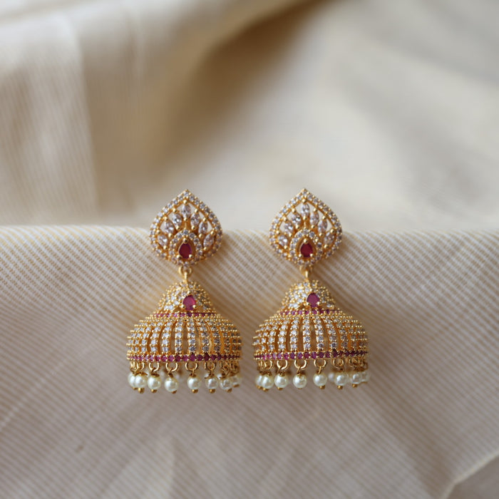 Heritage ruby white stone jumka earrings HJ948