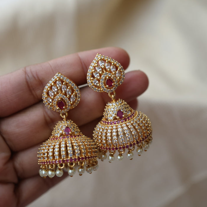 Heritage ruby white stone jumka earrings HJ948
