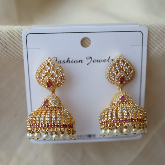 Heritage ruby white stone jumka earrings HJ948