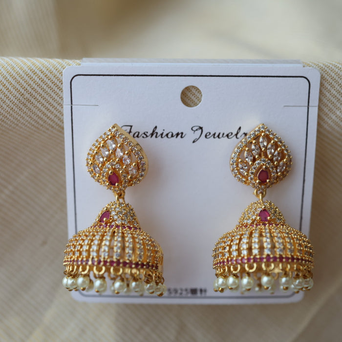 Heritage ruby white stone jumka earrings HJ948