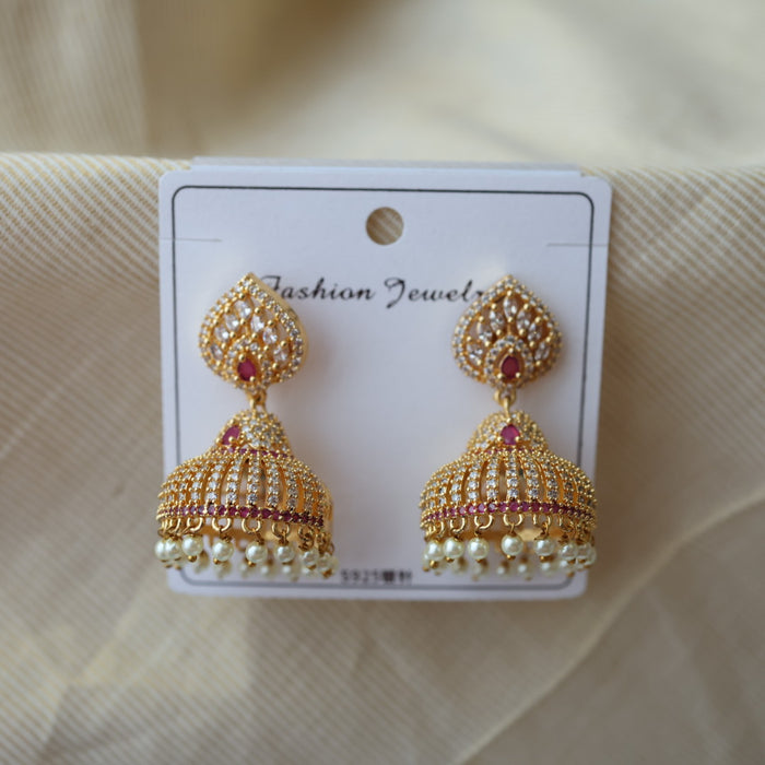 Heritage ruby white stone jumka earrings HJ948