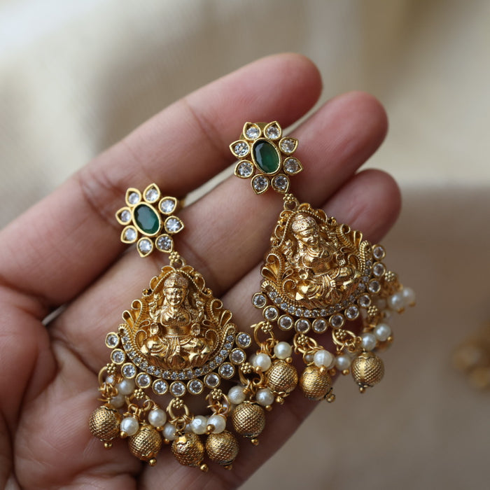 Antique temple design drop earrings and tikka AD2901