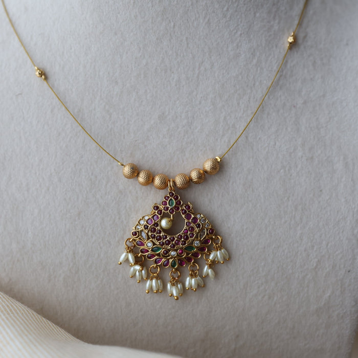 Antique ruby stone invisible short necklace IN9031