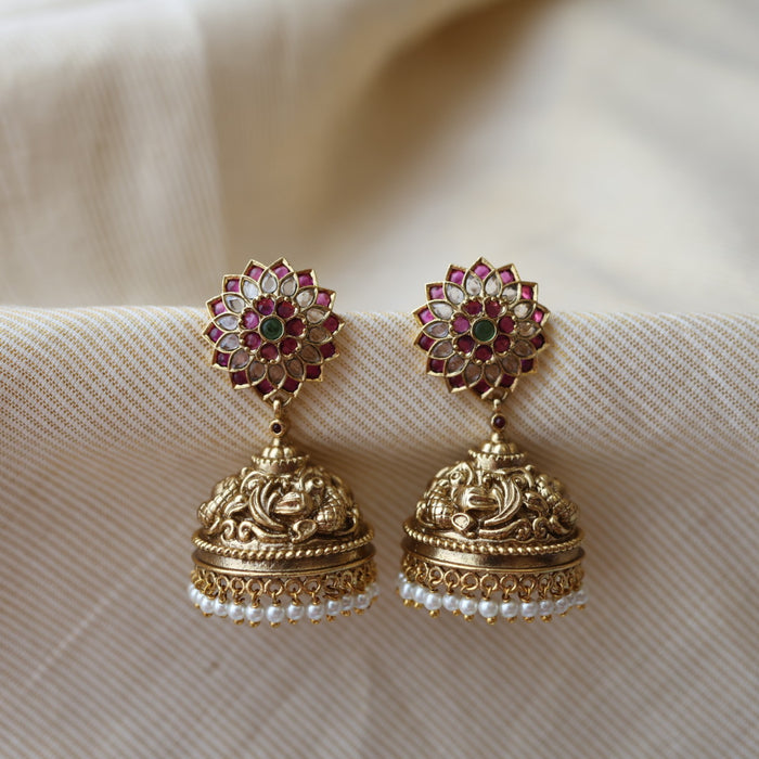 Antique ruby white stone jumka earrings AJ2322