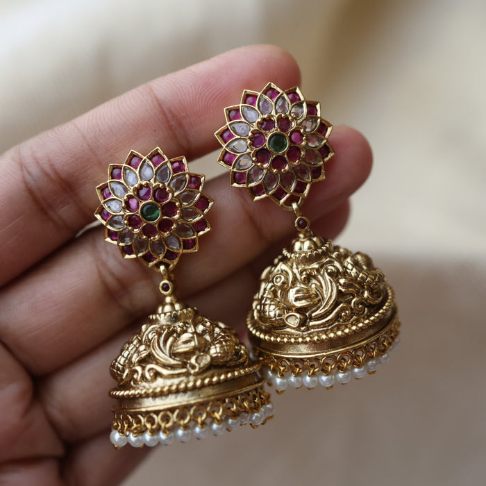 Antique ruby white stone jumka earrings AJ2322