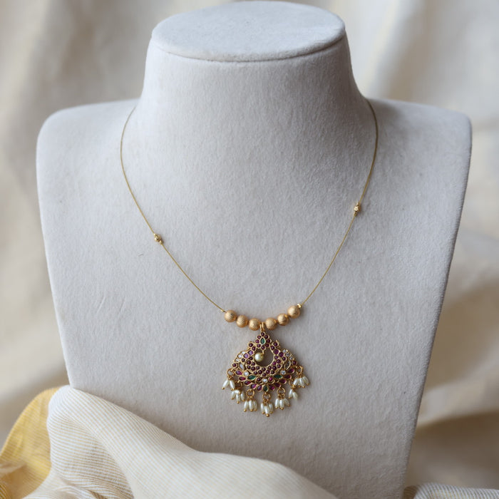 Antique ruby stone invisible short necklace IN9031