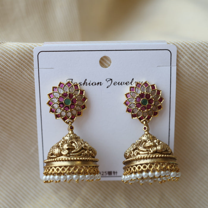 Antique ruby white stone jumka earrings AJ2322