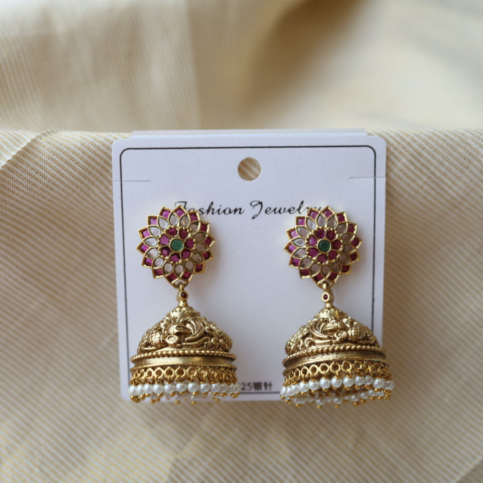 Antique ruby white stone jumka earrings AJ2322