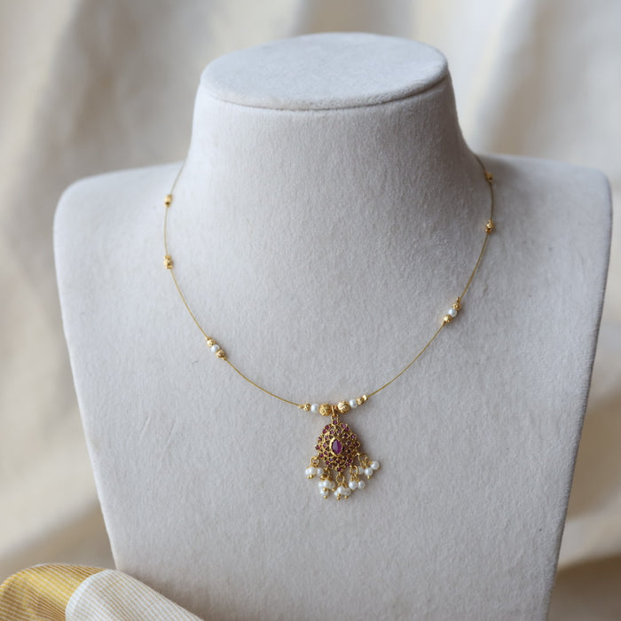 Antique ruby stone invisible short necklace IN9033