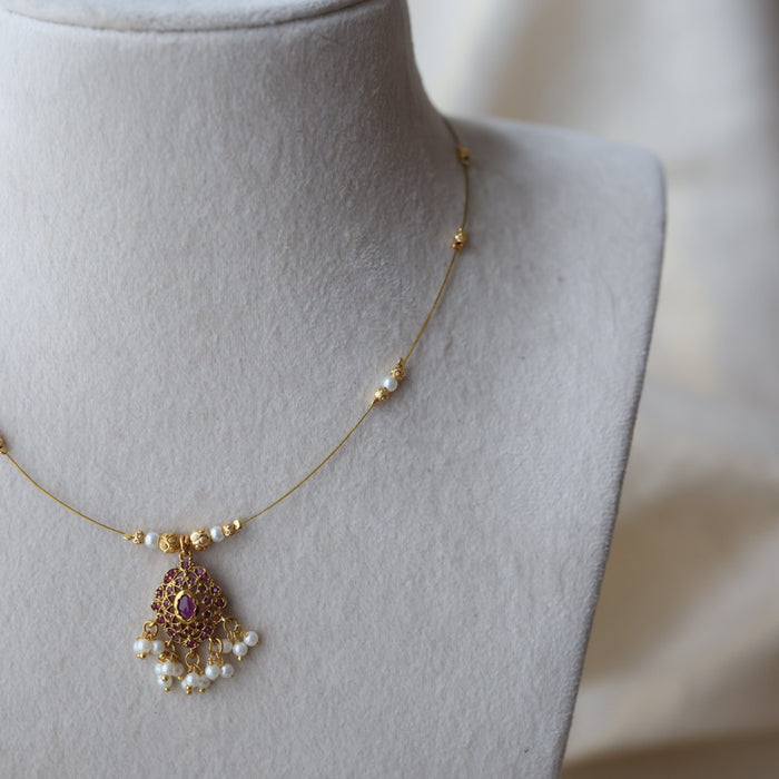 Antique ruby stone invisible short necklace IN9033